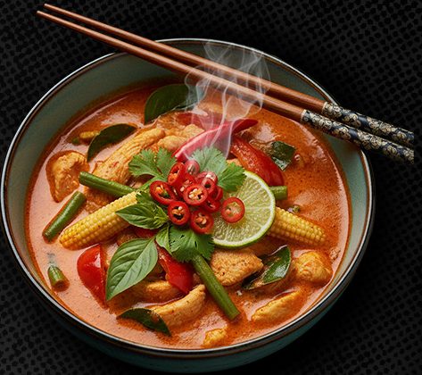 30M. Red Curry (with rice) (spicy) – Vegetables
